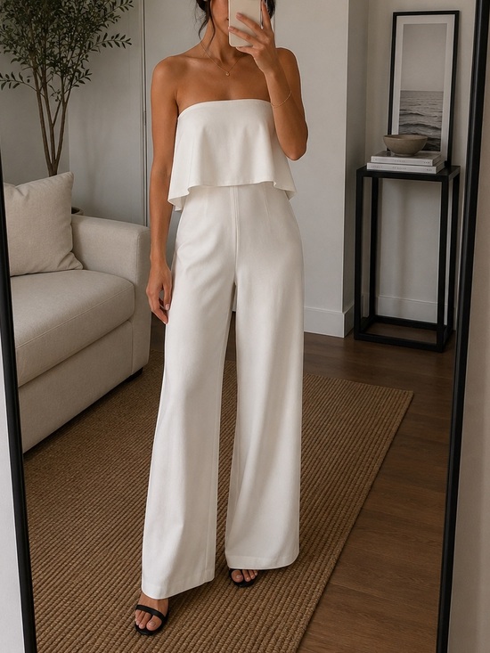 REVOLVE Pants - JAYGODFREY Strapless Wide-Leg White Jumpsuit